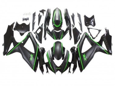 Mejores Carenados Moto Suzuki GSXR 600 / GSXR 750 2008-2010 - Negro Mate Verde Raya