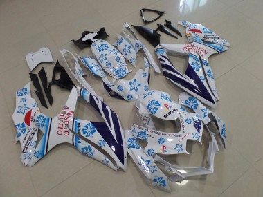 Mejores Carenados Moto Suzuki GSXR 600 / GSXR 750 2008-2010 - Blanco Azul Flower Rojo Nastro Azzurro