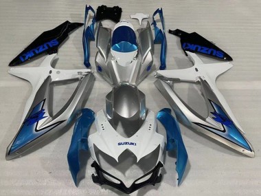 Mejores Carenados Moto Suzuki GSXR 600 / GSXR 750 2008-2010 - Blanco Plata Azul Claro Negro