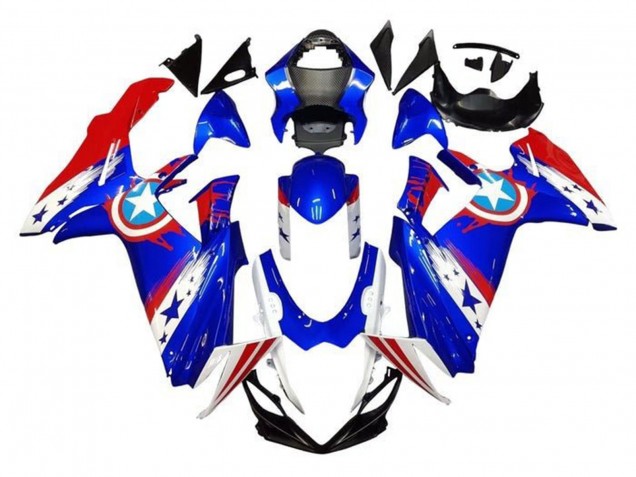 Mejores Carenados Moto Suzuki GSXR 600 / GSXR 750 2011-2024 - Azul Blanco Rojo Captain America