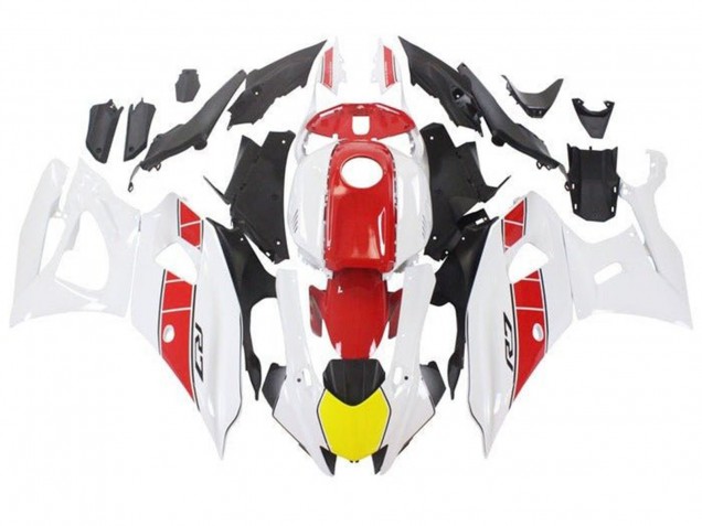 Mejores Carenados Moto Yamaha YZF R7 2021-2024 - Blanco Amarillo Rojo Raya