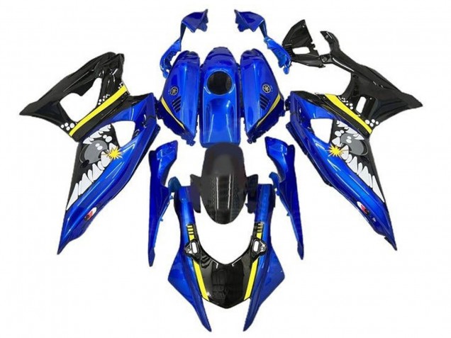 Mejores Carenados Moto Yamaha YZF R7 2021-2024 - Azul Negro Amarillo Tiburón