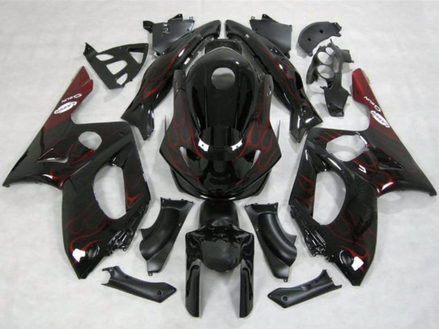 Mejores Carenados Moto Yamaha YZF600R Thundercat 1996-2007 - Negro Brillante Rojo Llama