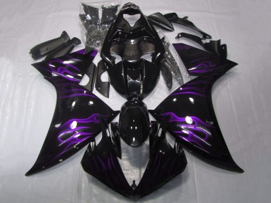 Mejores Carenados Moto Yamaha YZF 1000 R1 2009-2011 - Negro Brillante Púrpura Llama