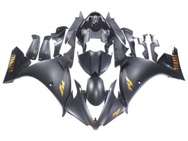 Mejores Carenados Moto Yamaha YZF 1000 R1 2009-2011 - Negro Mate Oro Calcomanías