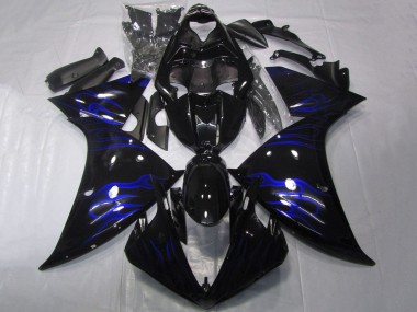 Mejores Carenados Moto Yamaha YZF 1000 R1 2012-2014 - Negro Brillante Azul Llama