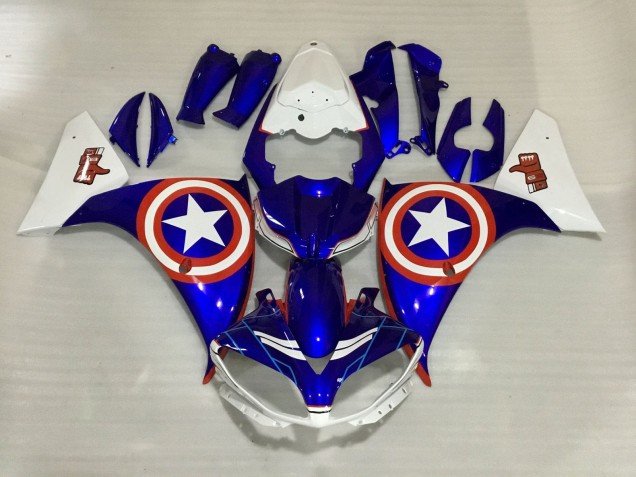 Mejores Carenados Moto Yamaha YZF 1000 R1 2012-2014 - Blanco Azul Rojo Estrella Captain America