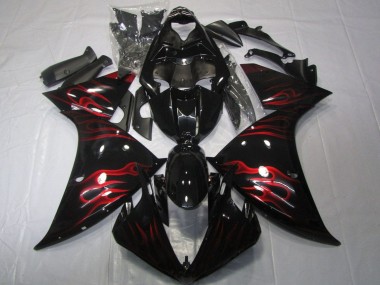 Mejores Carenados Moto Yamaha YZF 1000 R1 2012-2014 - Negro Brillante Rojo Llama