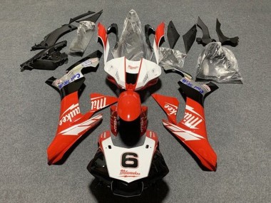 Mejores Carenados Moto Yamaha YZF 1000 R1 2015-2019 - Blanco Rojo Negro Milwaukee