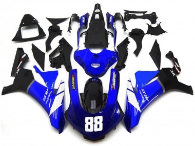 Mejores Carenados Moto Yamaha YZF 1000 R1 2015-2019 - Azul Blanco Negro Brillante Akropovic