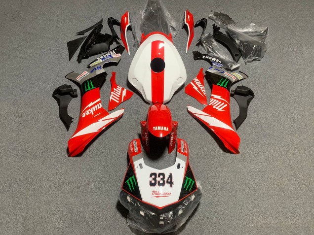 Mejores Carenados Moto Yamaha YZF 1000 R1 2015-2019 - Blanco Rojo Negro Verde Monstruo Milwaukee 334