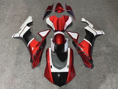 Mejores Carenados Moto Yamaha YZF 1000 R1 2015-2019 - Blanco Rojo Falso FibraCarbono