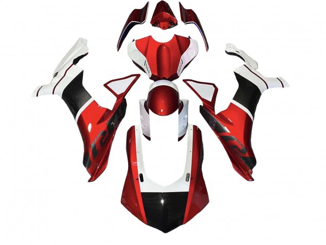 Mejores Carenados Moto Yamaha YZF 1000 R1 2020-2025 - Blanco Rojo Falso FibraCarbono