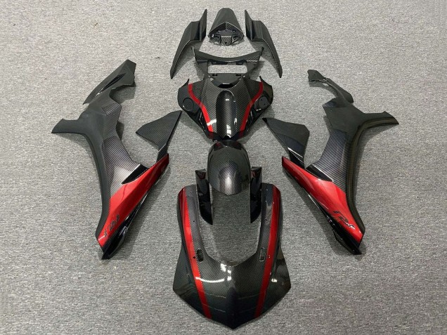 Mejores Carenados Moto Yamaha YZF 1000 R1 2020-2025 - Falso FibraCarbono Rojo