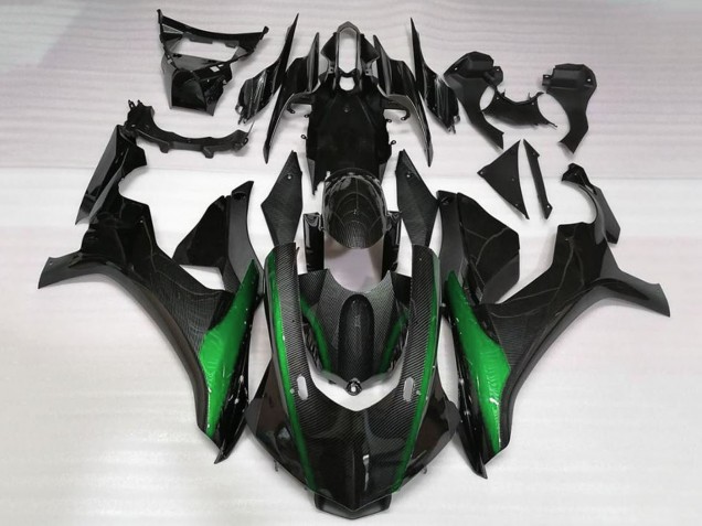 Mejores Carenados Moto Yamaha YZF 1000 R1 2020-2025 - Falso FibraCarbono Verde