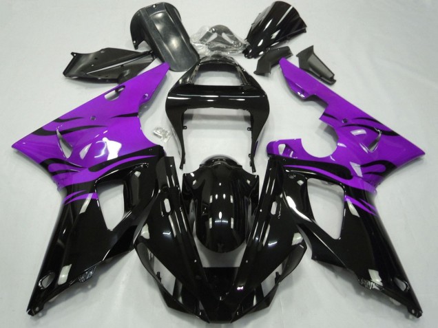 Mejores Carenados Moto Yamaha YZF 1000 R1 2000-2001 - Púrpura Negro Brillante Llama