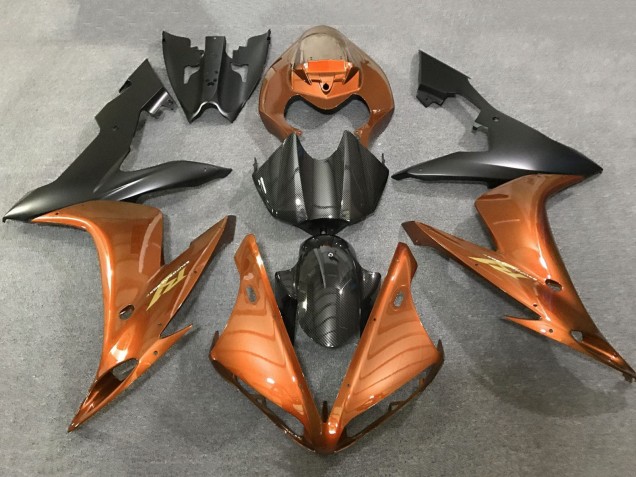 Mejores Carenados Moto Yamaha YZF 1000 R1 2004-2006 - Naranja Falso FibraCarbono Negro Mate