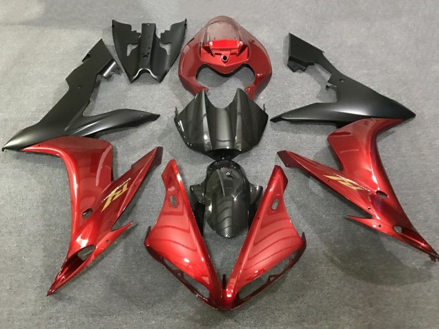Mejores Carenados Moto Yamaha YZF 1000 R1 2004-2006 - Rojo Falso FibraCarbono Negro Mate