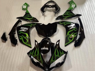 Mejores Carenados Moto Yamaha YZF 1000 R1 2007-2008 - Negro Brillante Verde Llama