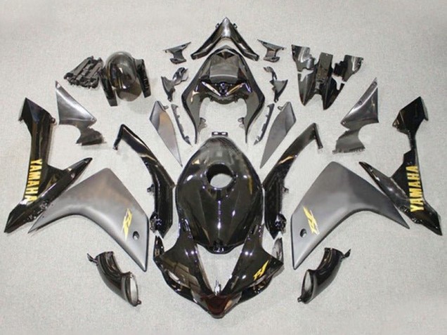 Mejores Carenados Moto Yamaha YZF 1000 R1 2007-2008 - Gris Negro Brillante Oro Calcomanía