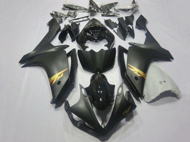Mejores Carenados Moto Yamaha YZF 1000 R1 2007-2008 - Negro Brillante Negro Mate Oro Calcomanía
