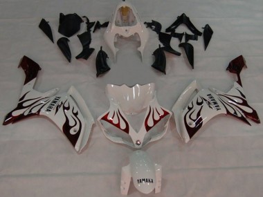 Mejores Carenados Moto Yamaha YZF 1000 R1 2007-2008 - Blanco Rojo Negro Llama