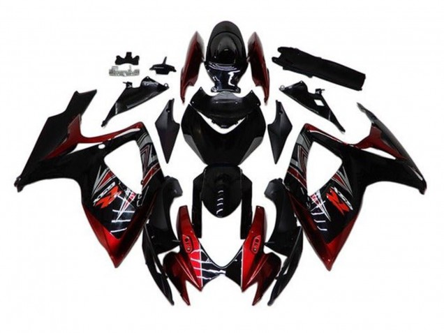 Mejores Carenados Moto Suzuki GSXR 600 / GSXR 750 2006-2007 - Negro Brillante Rojo