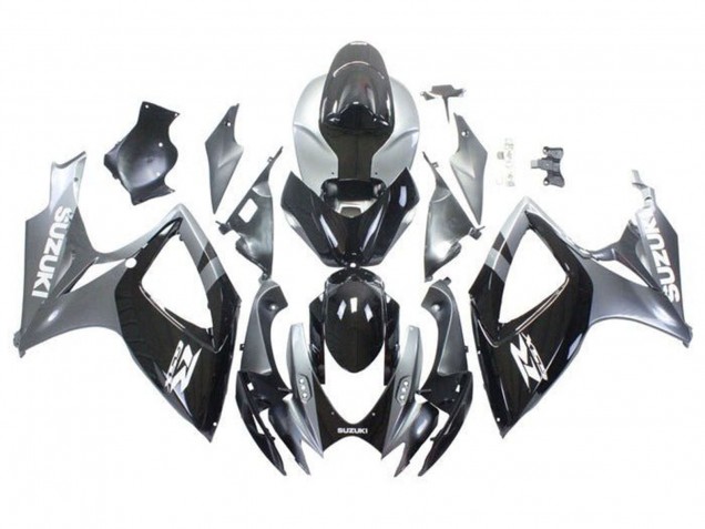 Mejores Carenados Moto Suzuki GSXR 600 / GSXR 750 2006-2007 - Plata Negro Brillante Blanco