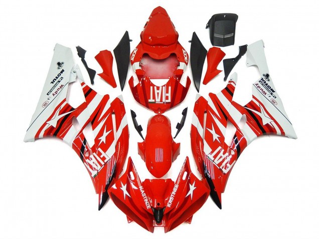 Mejores Carenados Moto Yamaha YZF R6 2006-2007 - Blanco Rojo Fiat Estrella Michelin Motul