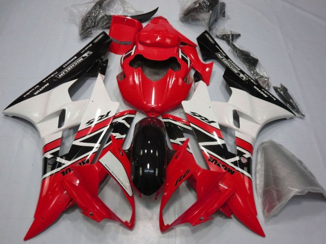 Mejores Carenados Moto Yamaha YZF R6 2006-2007 - Rojo Blanco Negro Brillante Michelin Motul