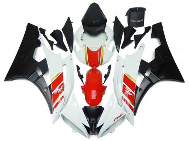 Mejores Carenados Moto Yamaha YZF R6 2006-2007 - Blanco Rojo Oro Negro Mate