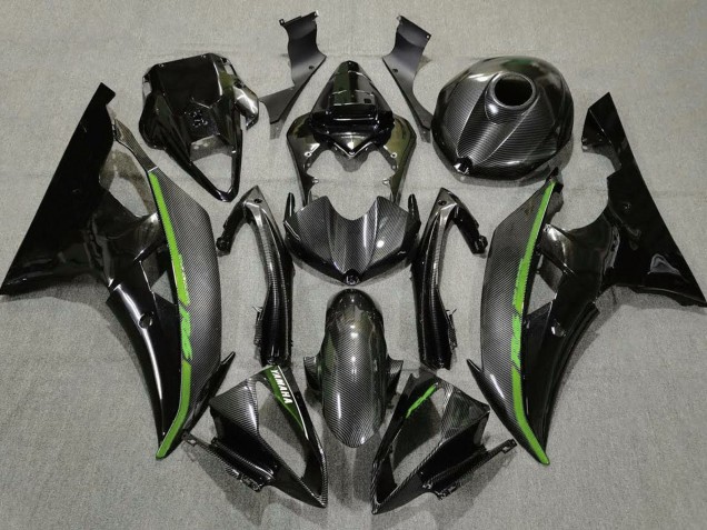 Mejores Carenados Moto Yamaha YZF R6 2008-2016 - Negro FibraCarbono Estilo Verde