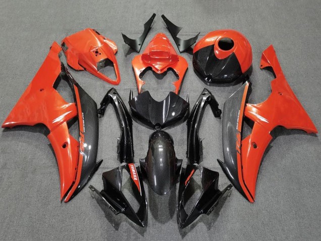 Mejores Carenados Moto Yamaha YZF R6 2008-2016 - Naranja Negro FibraCarbono Estilo