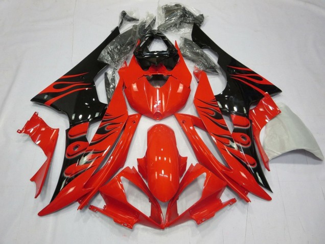 Mejores Carenados Moto Yamaha YZF R6 2008-2016 - Rojo Negro Brillante Llama