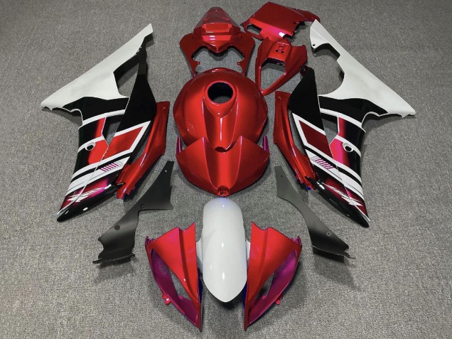 Mejores Carenados Moto Yamaha YZF R6 2008-2016 - Blanco Rojo Negro Brillante Raya
