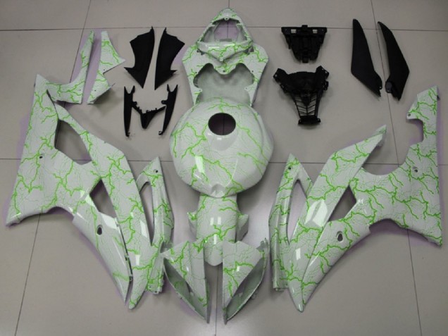 Mejores Carenados Moto Yamaha YZF R6 2008-2016 - Blanco Verde Iluminación