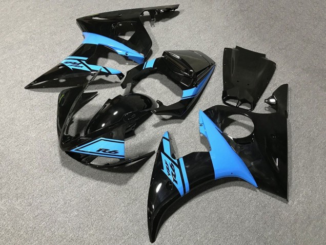 Mejores Carenados Moto Yamaha YZF R6 2005 - Negro Brillante Azul Claro