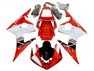 Mejores Carenados Moto Yamaha YZF R6 2003-2004 - Rojo Blanco Negro Brillante Raya