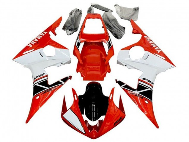 Mejores Carenados Moto Yamaha YZF R6 2003-2004 - Rojo Blanco Negro Brillante Raya