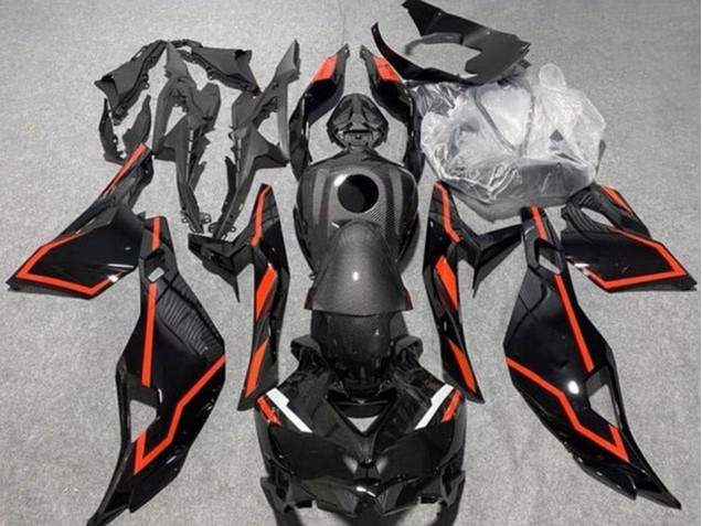 Mejores Carenados Moto Kawasaki ZX4R ZX-4RR 2019-2025 - Falso FibraCarbono Negro Rojo