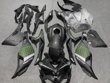Mejores Carenados Moto Kawasaki ZX4R ZX-4RR 2019-2025 - Falso FibraCarbono Verde Gris