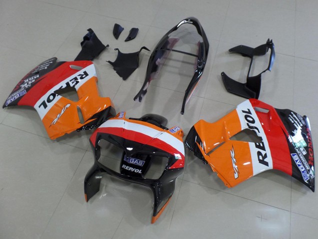 Mejores Carenados Moto Honda VFR 800 1998-2001 - Naranja Blanco Rojo Negro Brillante Repsol