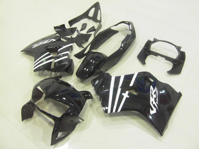 Mejores Carenados Moto Honda VFR 800 1998-2001 - Negro Brillante Blanco Raya