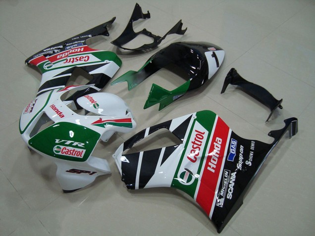 Mejores Carenado Moto Honda VTR1000 2000-2006 - Blanco Rojo Verde Negro Brillante Castrol