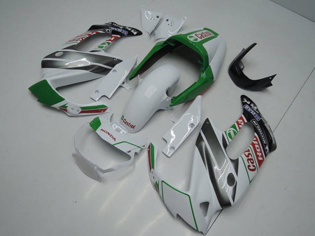 Mejores Carenados Moto Honda VTR1000F 1997-2005 - Blanco Verde Negro Brillante Castrol