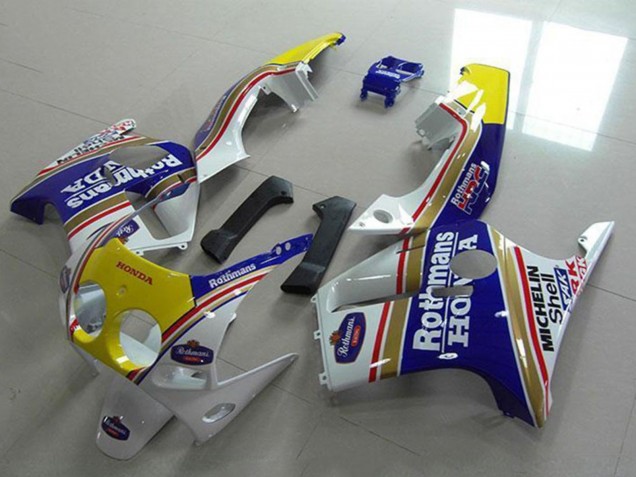 Mejores Carenados Moto Honda CBR250RR MC19 1988-1989 - Blanco Amarillo Azul Rothmans