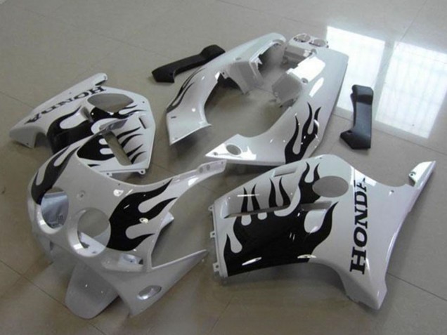 Mejores Carenados Moto Honda CBR250RR MC19 1988-1989 - Blanco Negro Brillante Llama