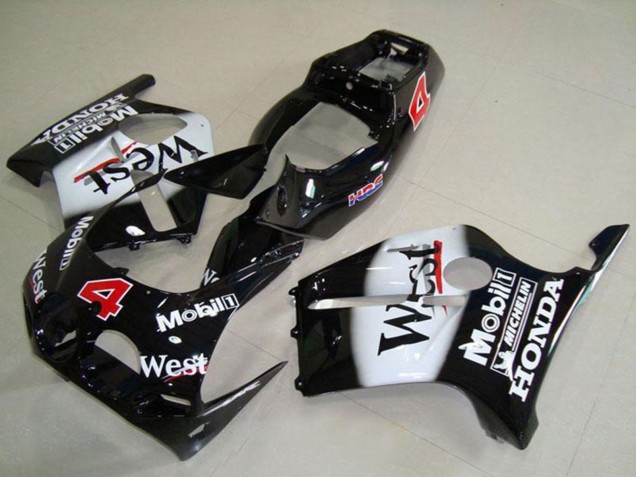 Mejores Carenados Moto Honda CBR250RR MC19 1988-1989 - Negro Brillante Blanco West Mobil HRC 4