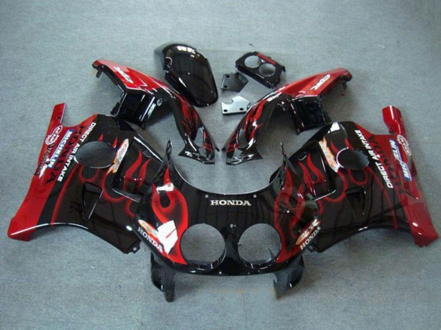 Mejores Carenados Moto Honda CBR250RR MC22 1990-1998 - Negro Brillante Rojo Llama