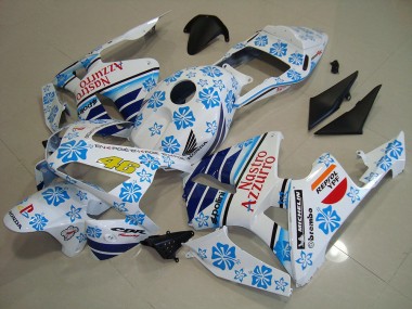 Mejores Carenados Moto Honda CBR600RR 2003-2004 - Blanco Azul Rojo Nastro Azzurro